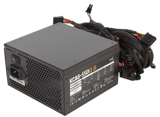 Блок питания Aerocool 550W Retail KCAS-550G ATX v2.4, 80+ Gold, 4+4-Pin, 2x PCI-E (6+2-Pin), 6x SATA, 3x MOLEX, 12см c RGB подсветкой