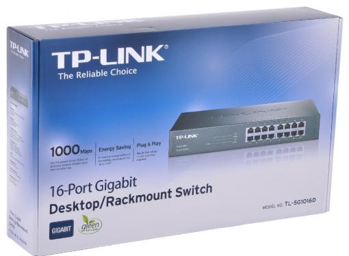 Коммутатор TP-LINK TL-SG1016D 16-port Gigabit Desktop/Rackmount Switch, 16 10/100/1000M RJ45 ports, metal case