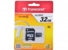 MicroSDHC Transcend 32GB Class 4 + Адаптер (TS32GUSDHC4)