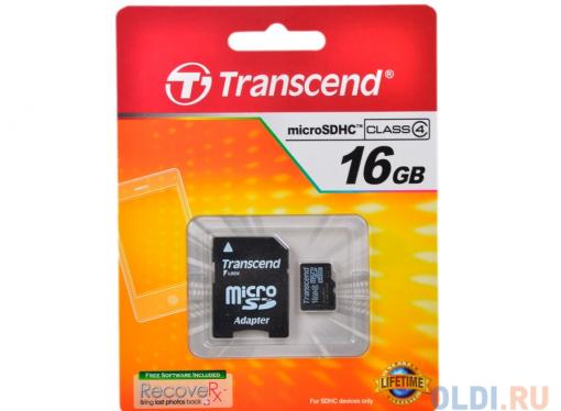 MicroSDHC Transcend 16GB Class 4 + Адаптер (TS16GUSDHC4)