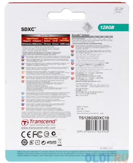 SDXC Transcend 128Gb Class10 (TS128GSDXC10)