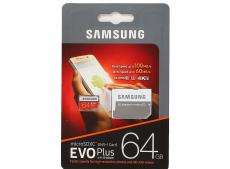 Карта памяти MicroSDXC 64GB Samsung EVO Plus v2 UHS-I U3 + SD Adapter (R100/W60Mb/s) (MB-MC64GA/RU)