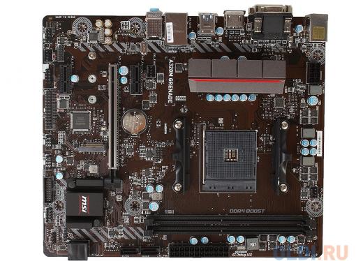 Материнская плата MSI A320M GRENADE (AM4, AMD A320, 2*DDR4, PCI-E16x, HDMI, D-SUB, DVI, SATAIII+RAID, M.2, GB Lan, USB 3.1Gen1, mATX, Retail)
