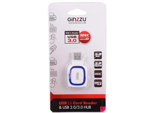 Картридер универсальный Ginzzu GR-514UB USB 2.0 , поддержка форматов SD/SDXC/SDHC/MMC microSD/SDXC/SDHS + концентратор: порт USB 3.0 +  порт USB 2.0,
