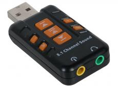 Адаптер ORIENT AU-01PL, USB to Audio, 2 x jack 3.5 mm для подключения гарнитуры к порту USB, кнопки: регулировка громкости, выкл.микрофона и наушников