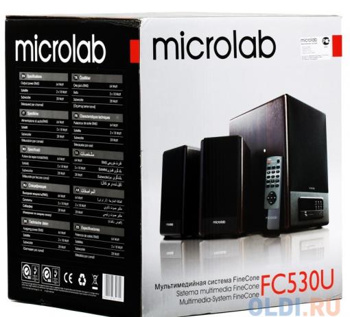Колонки Microlab FC530U 2.1, Brown (64 Вт, 35 - 20 000 Гц, пульт ДУ, mini Jack, RCA, USB, SD, 220V)