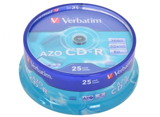 CD-R Verbatim 700Mb 52x DL Crystal AZO 25шт Cake Box