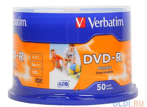 DVD-R Verbatim 4,7GB 16x CakeBox 50шт Full Ink Print
