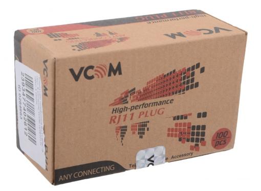 Коннекторы телефонные RJ-11 6P6C (6 мест, 6 контактов) VCOM (VTE7717) ,100шт в пакете