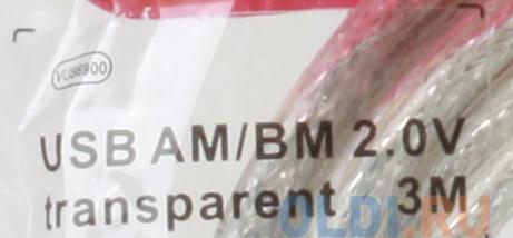 Кабель USB 2.0 AM/BM 3m Telecom прозрачная изоляция (VUS6900T-3MTP)