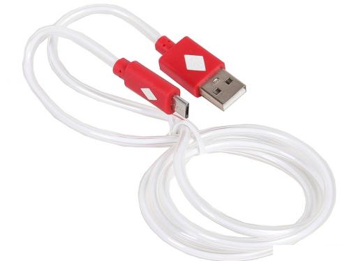 Кабель 3Cott 3C-LDC-066R-MUSB, USB Type A/M на Micro USB/M с подсветкой теплого оттенка, 1 м, красный