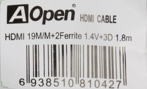 Кабель HDMI 19M/19M 1.8m ver:1.4 +3D/Ethernet AOpen [ACG511D-1.8M] 1.8 м, 2 фильтра, позолоченные контакты