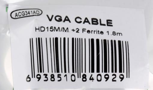 Кабель монитор-SVGA card (15M-15M) 1,8м 2 фильтра AOpen [ACG341AD-1.8M]