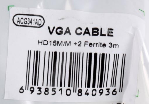 Кабель монитор-SVGA card (15M-15M) 3м 2 фильтра AOpen [CG341AD-3M]