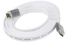 Кабель HDMI 19M/19M 3.0m ver:1.4 +3D/Ethernet AOpen [ACG545A_W-3M] Серебряно-белый Flat Top Quality