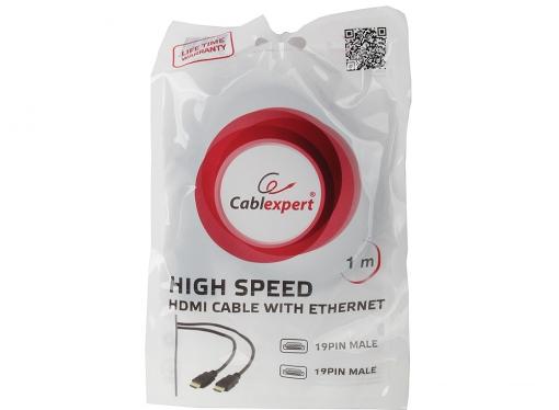 Кабель HDMI Gembird/Cablexpert, 1м, v1.4, 19M/19M, черный, позол.разъемы, экран, пакет CC-HDMI4-1M