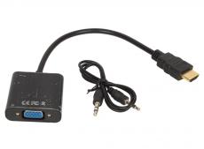 Кабель-адаптер HDMI M-VGA 15F+Audio ORIENT C100, для подкл.монитора/проектора к выходу HDMI, аудио