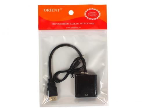 Кабель-адаптер HDMI M-VGA 15F+Audio ORIENT C100, для подкл.монитора/проектора к выходу HDMI, аудио