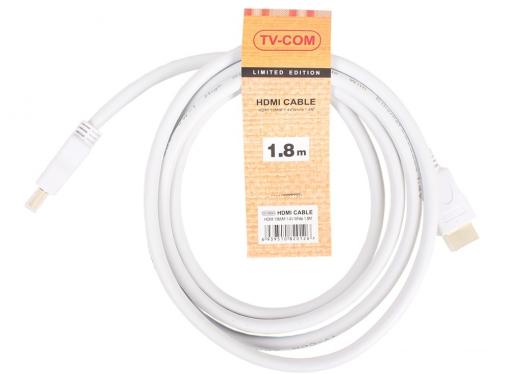 Кабель цифровой HDMI19M to HDMI19M, V1.4+3D, 1,8m, белый, TV-COM (CG150SW-1.8M)