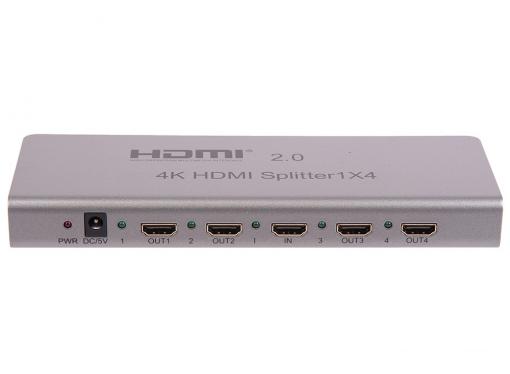 Разветвитель HDMI 4K Splitter ORIENT HSP0104H-2.0, 1-4, HDMI 2.0/3D, UHDTV 4K/ 60Hz (3840x2160)/HDTV1080p, HDCP2.2, EDID управление, RS232 порт, IR в