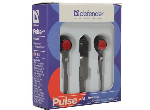 Гарнитура Defender Pulse-428 Black/red 4-пин 3,5 мм jack, кабель-1,2м