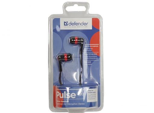 Гарнитура Defender Pulse-420 Black/red 4-пин 3,5 мм jack, кабель-1,2м