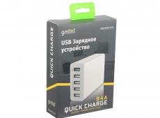 Зарядное устроиство USB от сети питания 220В Gmini GM-WC-005QC, с 4 USB портами Smart Charge и 1 USB QC3.0 порт, 5В9.4А, белый
