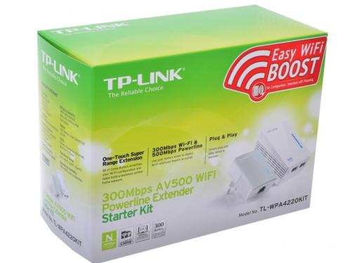 Адаптер TP-LINK TL-WPA4220KIT 300Mbps Wireless AV500 Powerline Extender, 500Mbps Powerline Datarate, 2 10/100Mbps Fast Ethernet ports, HomePlug AV, Plug and Play, WiFi Clone, Single Pack