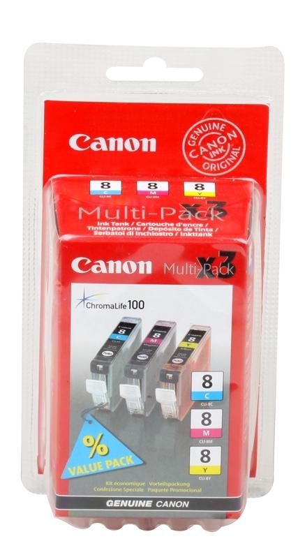 Чернильница Canon CLI-8C/M/Y для PIXMA MP800/MP500/iP6600D/iP5200/iP5200R/iP4200/IX5000. 3 штуки. Голубой, пурпурный, жёлтый. 700 страниц.
