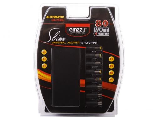 Универсальный адаптер питания для ноутбуков GiNZZU GA-2180U (ультраслим, 80W, 1xUSB, 12V-24V, 13 DC-IN)