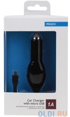 Автомобильное зарядное устройство Deppa micro USB для цифровых устройств, 1A черный (22105)