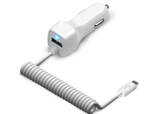 Универсальное зарядное устройство Jet.A от прикуривателя 12В-24В UC-S15 (1 USB-порт, 2.1А, встроенный кабель micro USB) Цвет - белый