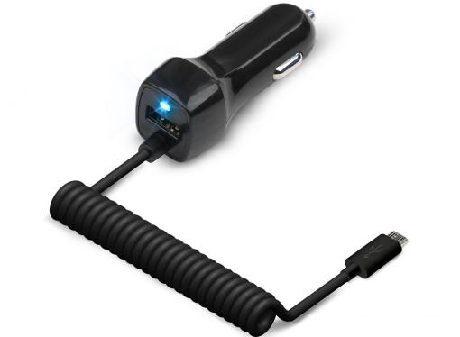 Универсальное зарядное устройство Jet.A от прикуривателя 12В-24В UC-S15 (1 USB-порт, 2.1А, встроенный кабель micro USB) Цвет - чёрный