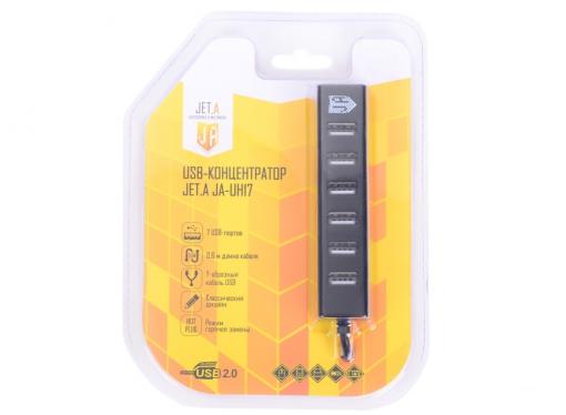 USB-концентратор Jet.A JA-UH17 на 7 портов USB 2.0, Hot Plug, с питанием по Y-образному кабелю USB, чёрный