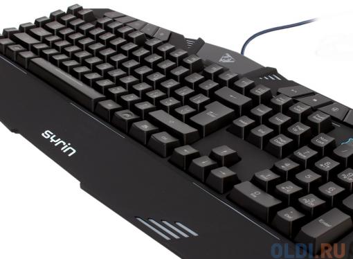 Клавиатура игровая QCYBER SYRIN, програм. клав., рег. под-ка: 4 уровня, 3 цвета, 10 клавиш мультимедия, anti-ghosting, водонепр. корпус, USB 2.0