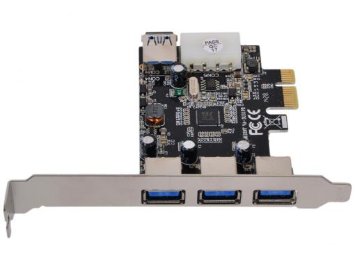 Контроллер PCI-E to USB3.0 Orient VA-3U31PE 4-х портовый хост-адаптер для шины PCI Express (3 ext+ 1 int), доп.разъём питания, VIA, ret