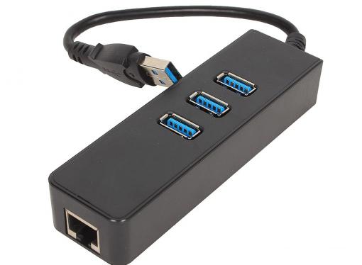 Концентратор USB 3.0 ORIENT JK-340, USB 3.0 HUB 3 Ports + Gigabit Ethernet Adapter, RJ45 10/100/1000 Мбит/с, черный