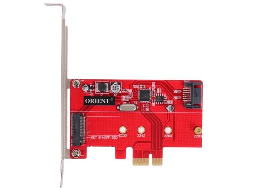 Контроллер ORIENT A1061S-M2, PCI-E v2.0 SATA 3.0 6 Gb/s, 2int port: M.2(NGFF)+SATA, поддержка HDD до 6TB, ASM1061 chipset, oem