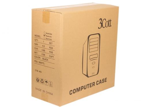 Корпус 3Cott 1811 ATX, без БП, окно, 1x USB3.0 (с доп. коннектором USB 2.0), 1x USB2.0,  2х12см LED новые красные вент-ры, HD аудио, фильтр от пыли.