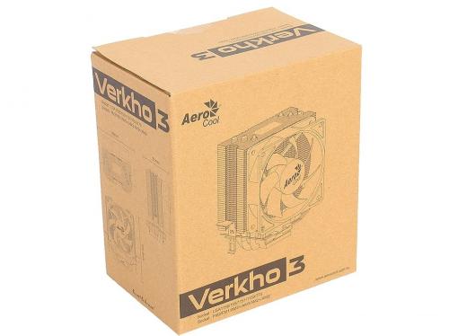 Кулер для процессора Aerocool Verkho 3 , до 120W, 3х теплотрубки, PWM, 1200-2800 RPM, LGA 1156/1155/1151/1150/775 , FM2/FM1/AM3+/AM3/AM2+/AM2/940/939/754