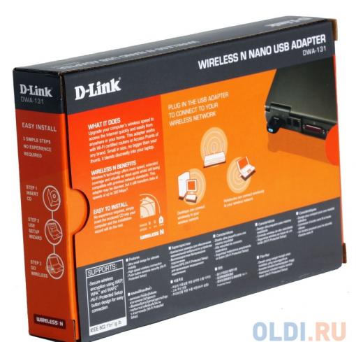 Беспроводной Wi-Fi адаптер D-Link DWA-131/E1A 802.11bgn, 150Mbps, 2.4GHz, USB