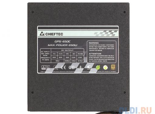 Блок питания  Chieftec 650W Retail GPS-650C [Smart] ATX v.2.3/EPS, 80+ Gold, КПД )90%, модульный, A.PFC, 2x PCI-E (6+2-Pin), 6x SATA, 3x MOLEX, 14см.