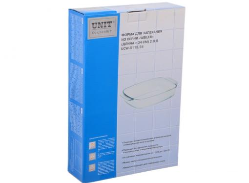 Форма для запекания UNIT UCW-5115/34 , стекло, серия Weiler, для СВЧ и Духовки, от -30 до +250С, размер 34см.