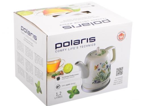 Чайник электрический POLARIS PWK 1299CCR мощность — 1500Вт; объем — 1.2л; корпус — керамика; цвет — белый/весна